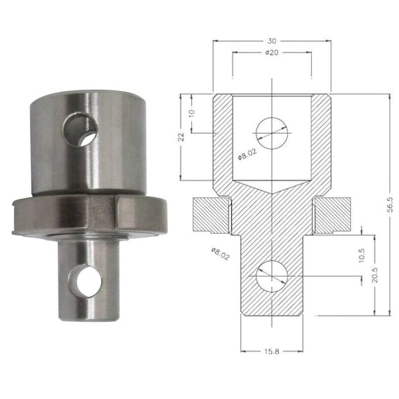 Adapter for Material Tester 5/8 Male Eye End, 20 mm Female