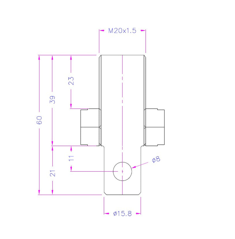 A158-M20, 5/8 Male Eye End to M20x1.5 Male Thread Adapter