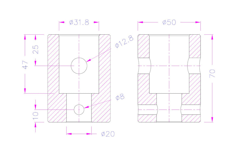A318-20 1.25 inch Female Eye End to 20 mm Female Eye End Adapter